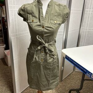H&M Olive Utility Shirt Dress with Tie Waist